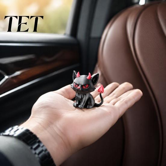 Creative Shelf Ornaments 3D Printed Evil Cat Ornament for Car Dashboard, Devil Black Handcrafted Statues Figurine, Gothic Desktop Decoration