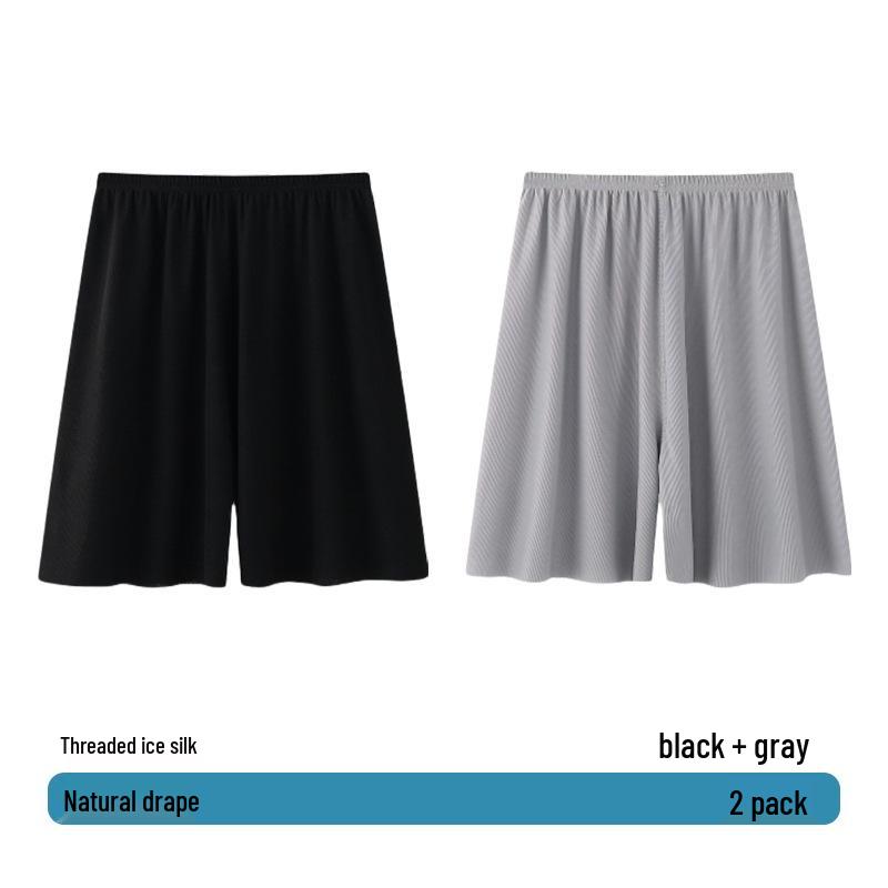 Men's Summer Ice Silk Pajama Pants, Plus Size, Lightweight, Loose-Fit, Five-Point Shorts