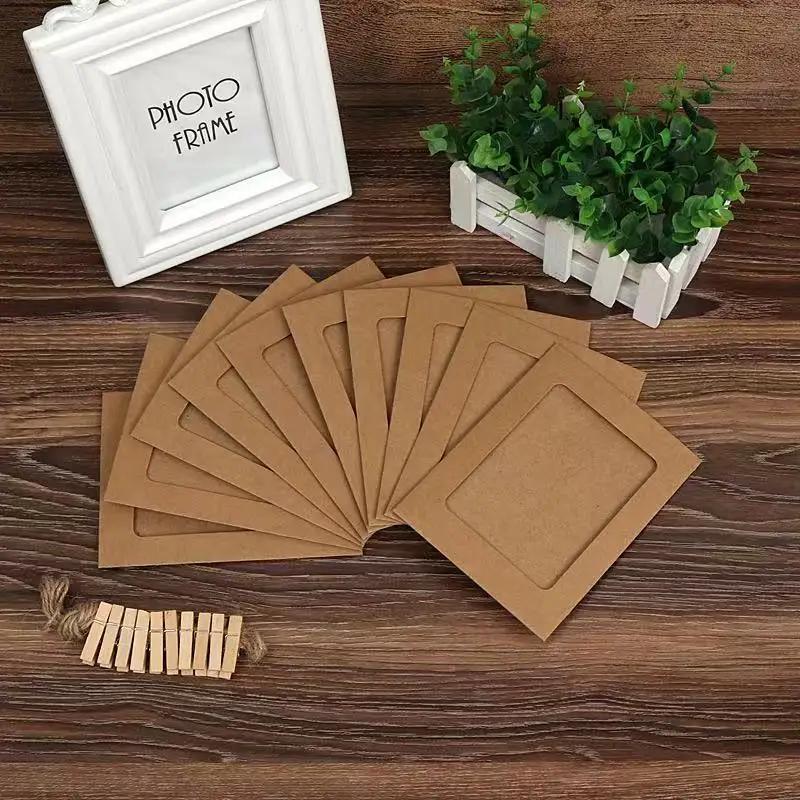 Runtow 10pcs Paper Frame with Clips ,Diy Photo Frames Hanging ,Wedding Valentine's Day Anniversary Birthday Party Flag