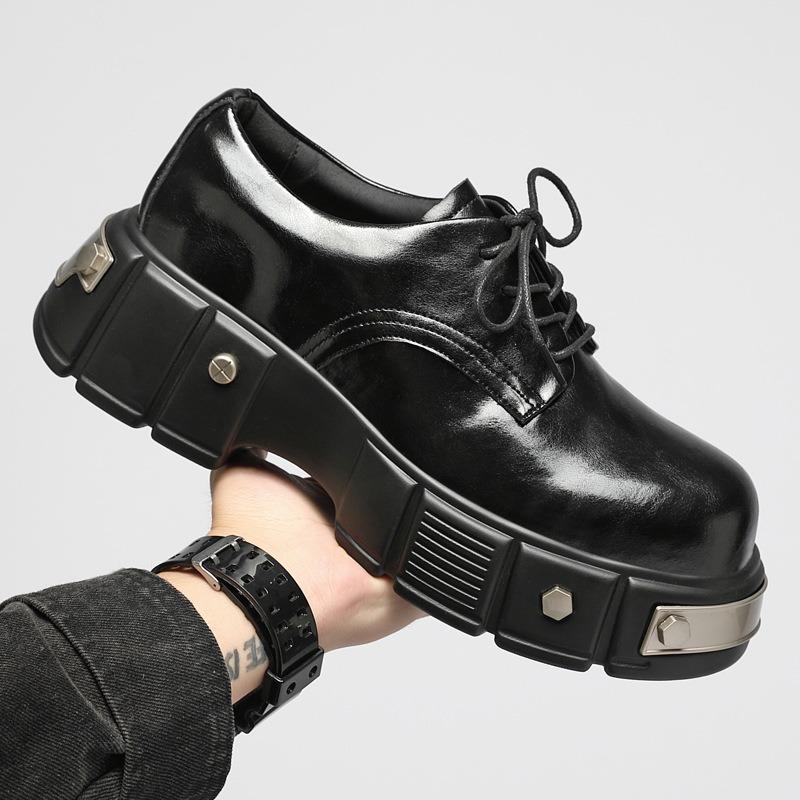 Height-increasing shoes boys Derby shoes niche function British platform retro big head leather shoes metal rivets heavy industry trendy shoes