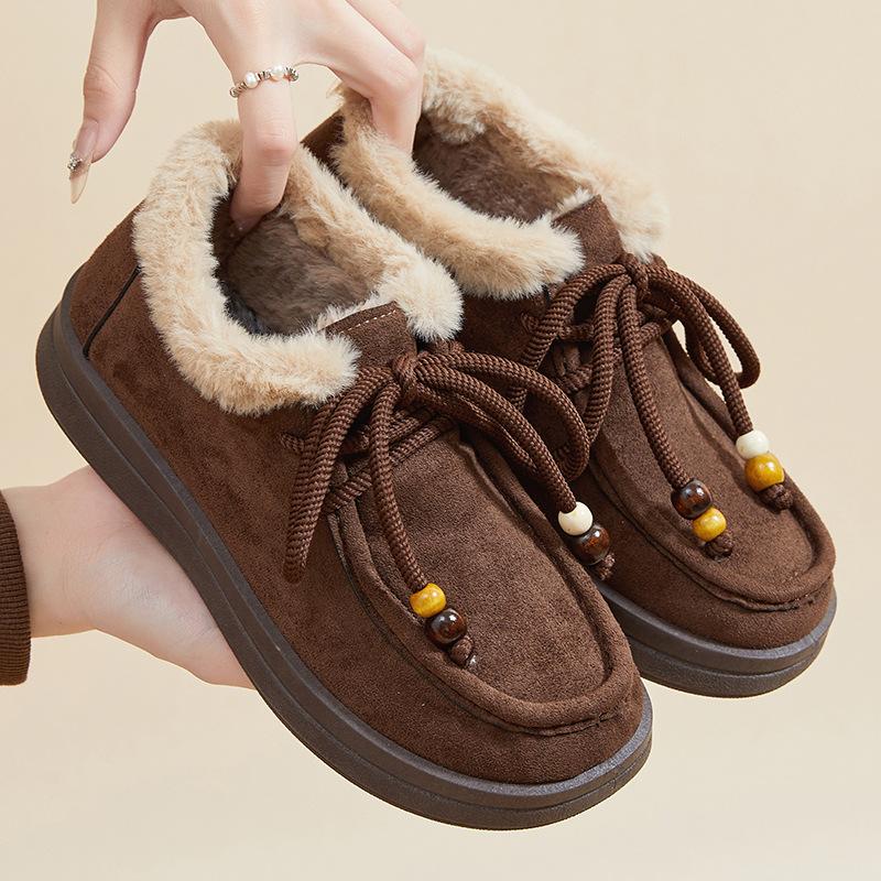 Women's Non-Slip Moccasin Shoes Snow Boots Warm Winter Warm Short Boots for Women Outdoor Fur Lined Faux Suede Fuzzy Fleece Lining Walking Shoes