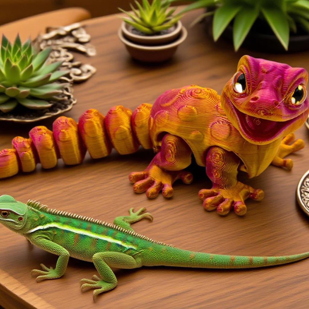3D Printed Gecko Figurine 3D Printed Lizard Reptile Fidget Toy Reptile Statue Figures Fidget Toys for Kids Boys Girls Bedroom