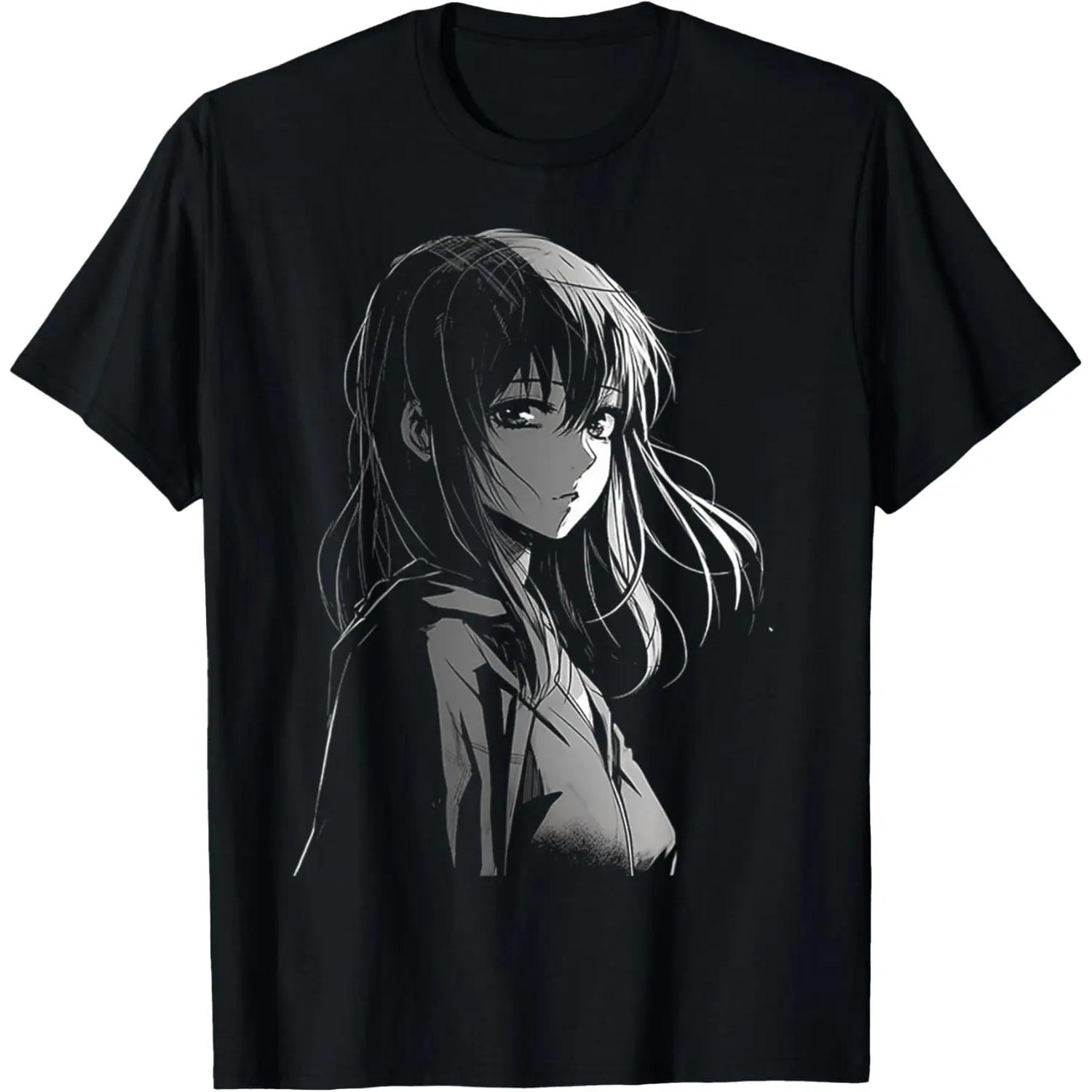 Sad Anime Girl Goth Aesthetic Japanese Vaporwave Gamer 90s T-Shirt S чёрный