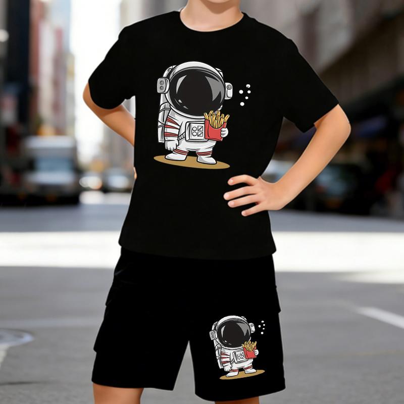 

Boys 2 Piece British Dry Humor Printed outfit, Short Sleeve T-Shirt and Shorts Set for Kids Age 5-14,White, Black Sporty Casual Summer Clothes 5-6 Years чёрный