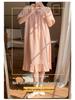 2026 Summer Women's Woven Cotton Nightgown with Bra Pads - Princess Style Short-Sleeve Long Dress
