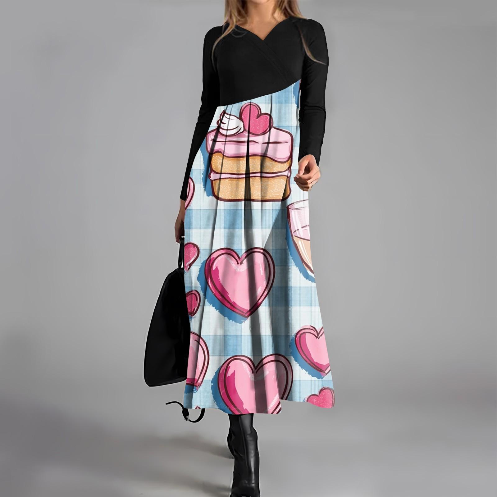 

Женское модное повседневное платье свободного покроя с V-образным вырезом, длинными рукавами, цветочным принтом и карманом на талии L