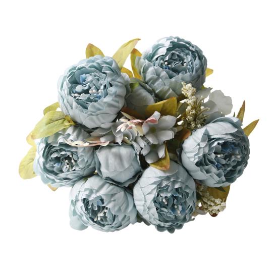 13 Heads Artificial Flower Silk Fabric Realistic Peony Bouquet with Soft Touch Home Wedding Display Office Decoration