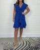 2025 Women's Summer V-Neck Waist-Cinching Ruffle Dress - Solid Color