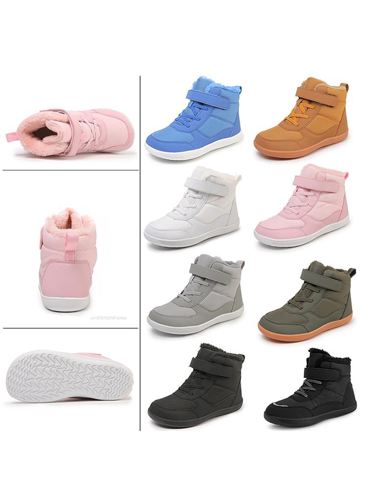 New Kid's Snow Boots Children's Outdoor Wide Toe Barefoot Shoes Warm Waterproof Winter Boots High-top Velvet Boot Size 25-36