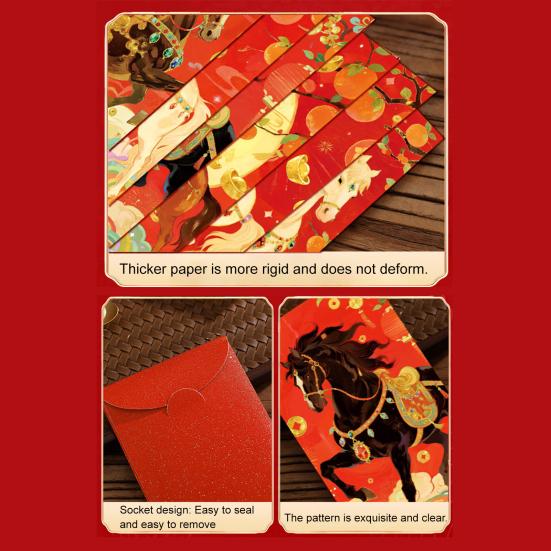 6 Pcs Envelopes Year of The Horse Chinese New Year Red Hong Bao Spring Lucky Pockets