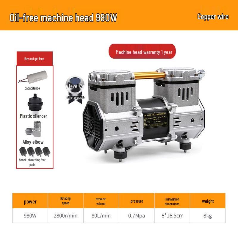 Outus Silent Oil-Free Compressor Head, 220V, All-Copper Motor, 550W-1500W