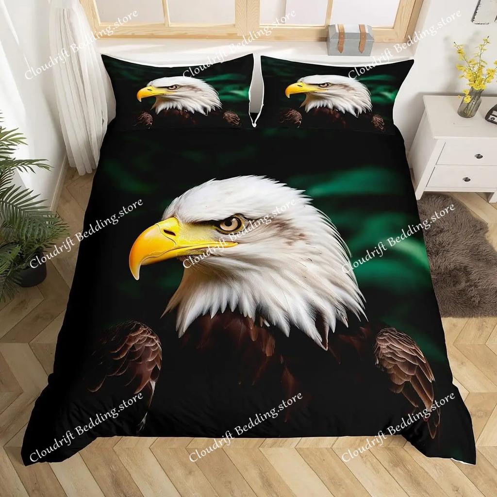 3D Eagle Duvet Cover, Dirt Bike Bedding Set For Kids Teens Adult Room Decor, Motocross Animals Black Printed Comforter Covers