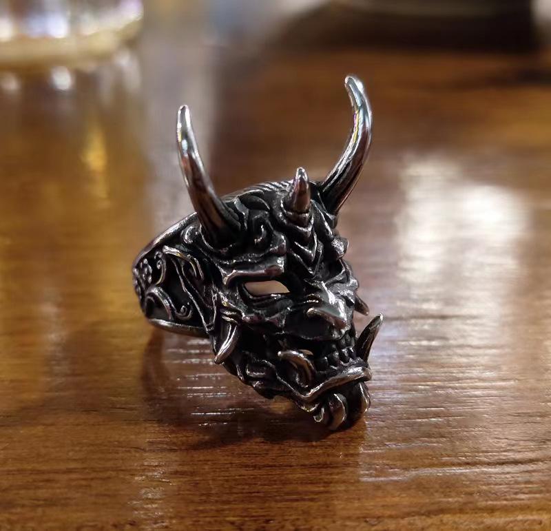 3D Carved Red-Faced Hannya Mask Pendant Necklace with Black Cotton Cord