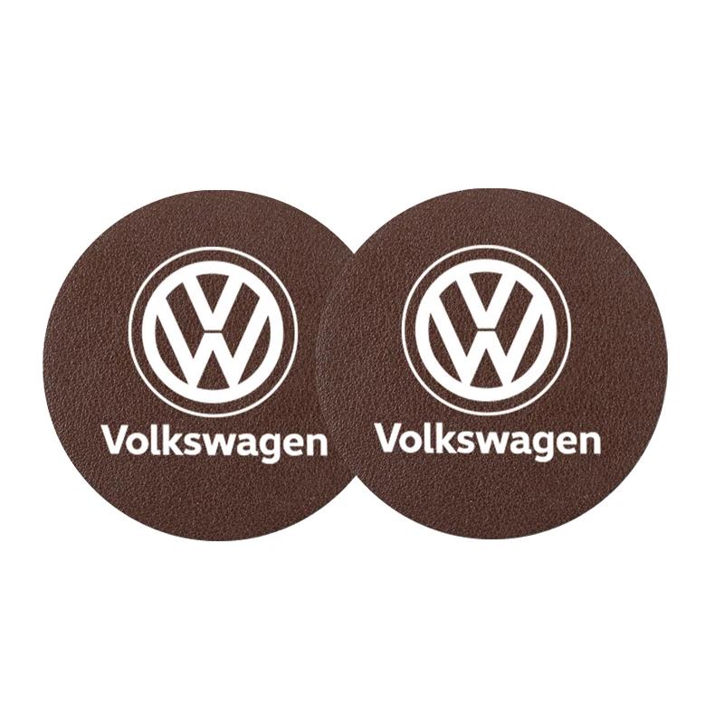 

2025 Hot 2Pcs Leather Coaster Anti-noise Water Cup Pad Cushion For Volkswagen Scirocco Arteon Beetle GTI Tiguan R-Line Jetta T-R