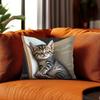 Modern 18x18 Inch One-Sided Print Pillow Cover with Kitten Design for Living Room Accent