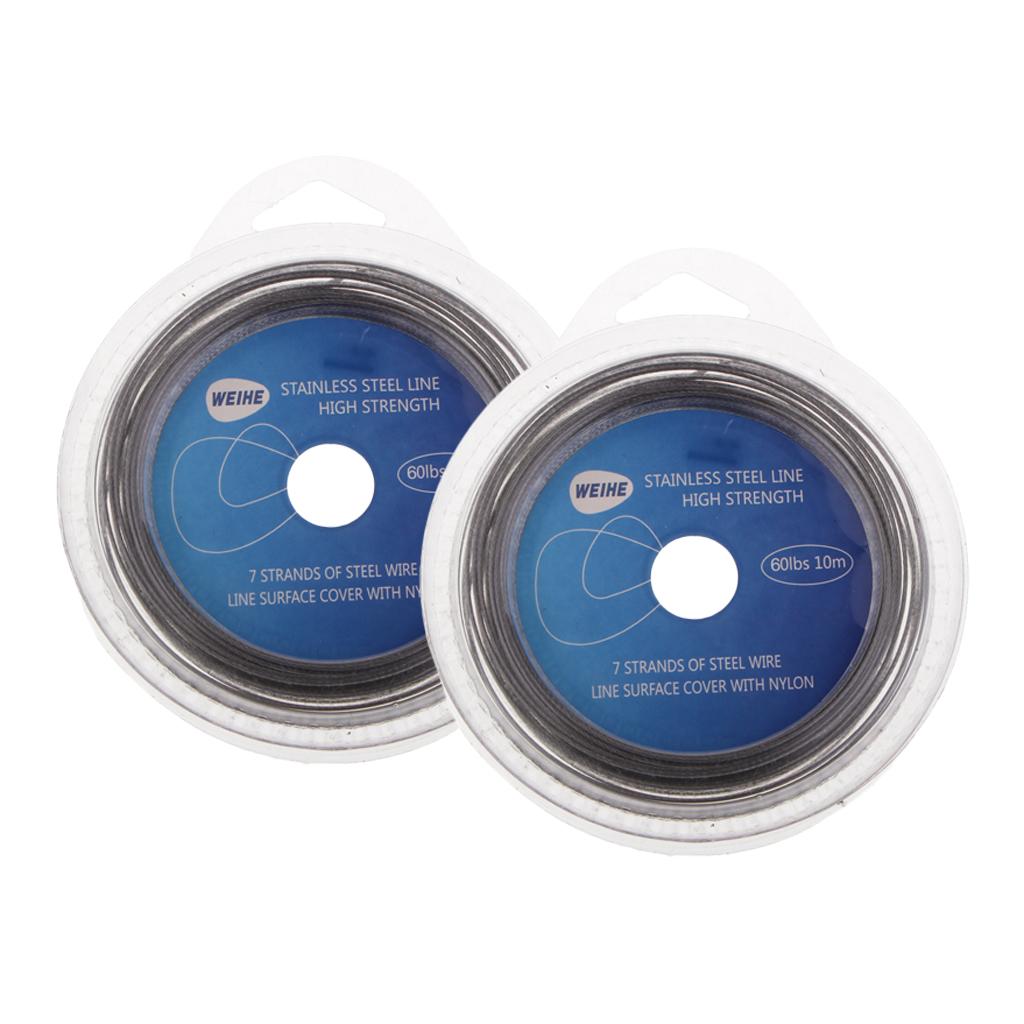 2 Pieces Steel Wire Fishing Line 10m Braided Leader 60LBS