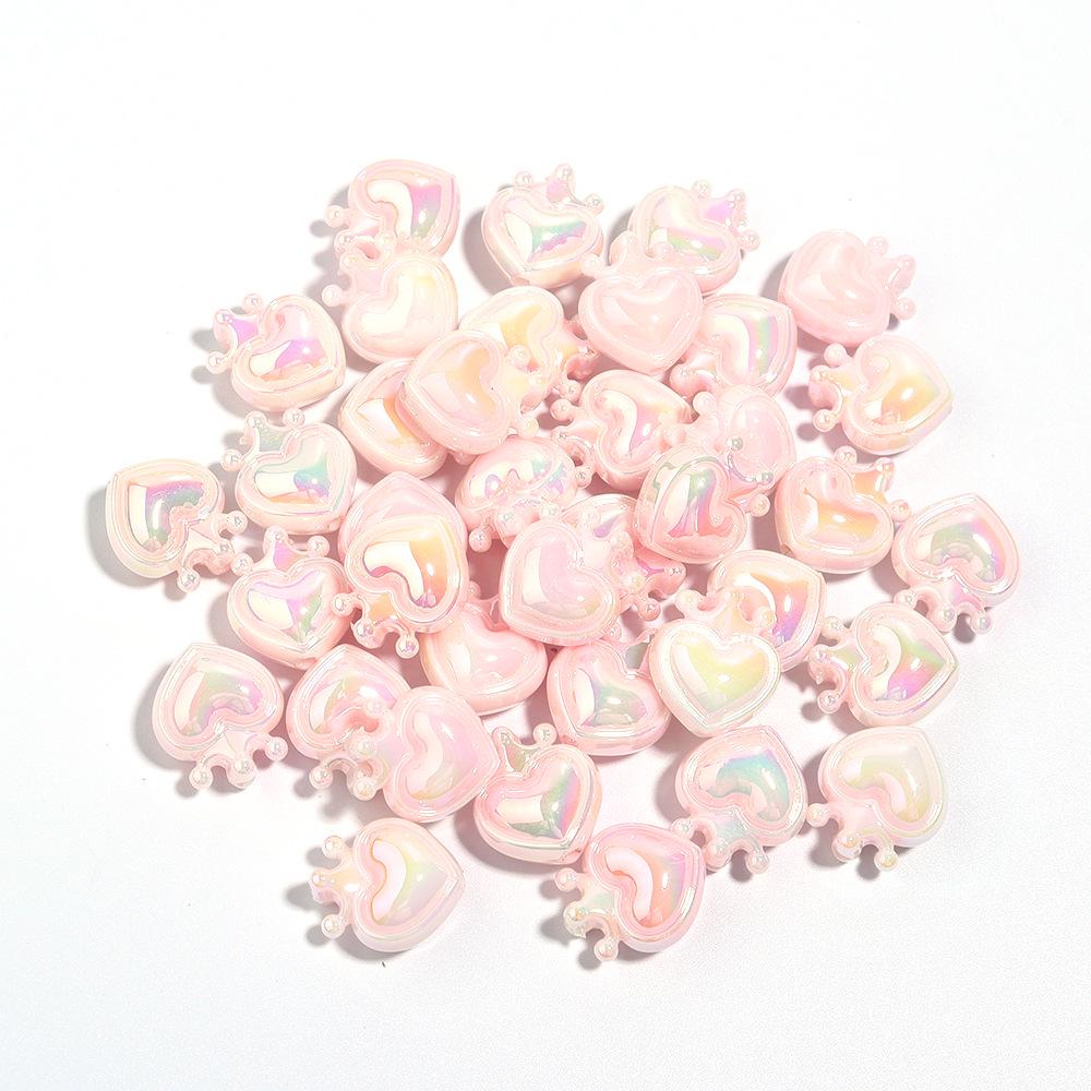 10-Pack Luminous Acrylic Heart Crown Beads for DIY Jewelry Crafting