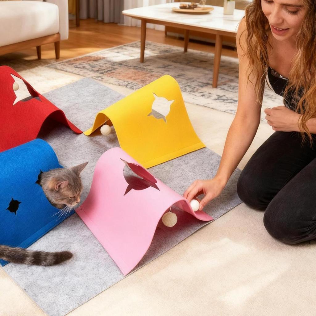Large Cat Tunnel Felt Foldable Enrichment Mat Cat Toy Mat Indoor Rug Tunnel For Boredom Relief Entertainment Mental Stimulation