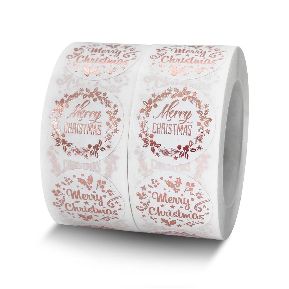 500pcs Rose Gold Merry Christmas Stickers 1 Inch Self-adhesive Holiday Stickers For Christmas Decors Wedding Party Cards Label