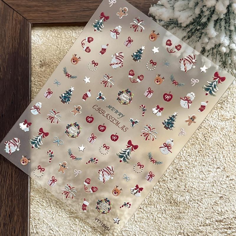 Cartoon Christmas Nail Art Sticker With Gold/Silver Snowflakes Iridescent Sparkle Manicure Decals DIY Nail Art Decoration