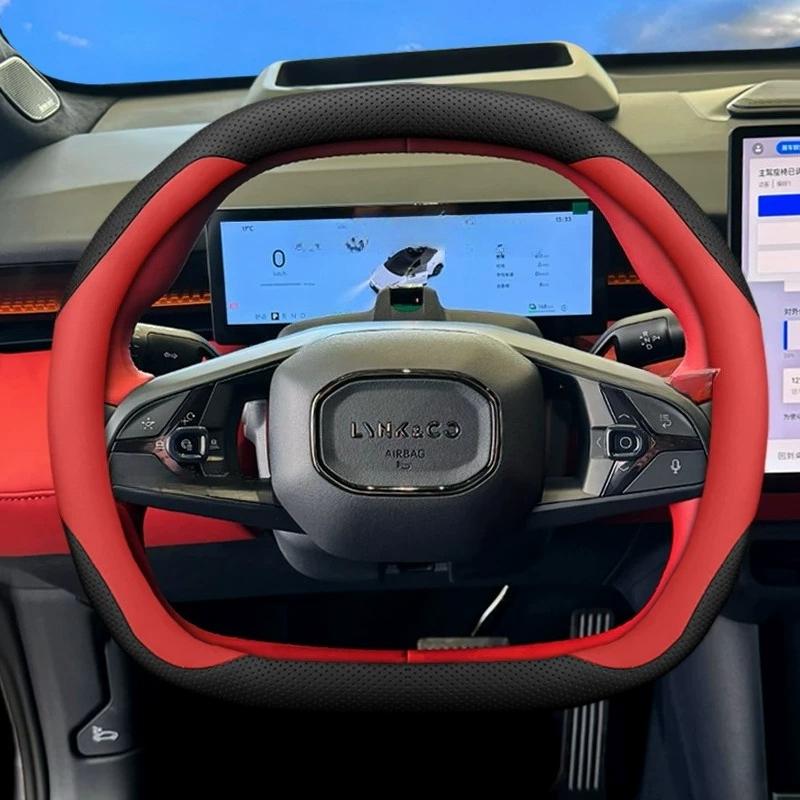 Leather Car Steering Wheel Cover for Lynk & Co Z20 900 Z10 08 EM-P 2025 2026 Interior Protective Accessories Styling Parts