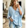 Halloween Printed T-shirt, Pumpkin Lantern Ghost T-shirt, Plus Size Women's V-neck Bat Sleeve Seven Quarter Sleeve Casual Top