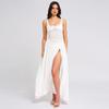 Womens Square Neck Slip Dress Sexy Backless Split Maxi Streetwear