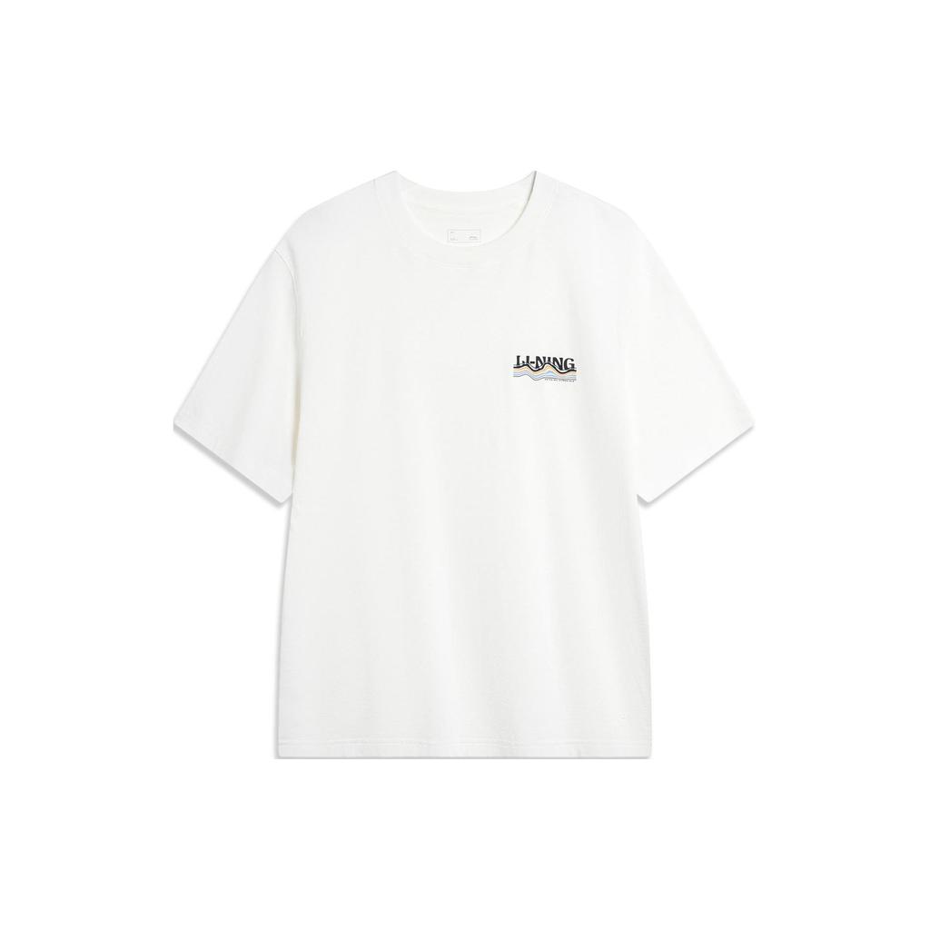 Li-Ning Round Neck Comfortable Casual Loose Short Sleeve Drop Shoulder T-Shirt Men Tops Milk-White AHSU301-1