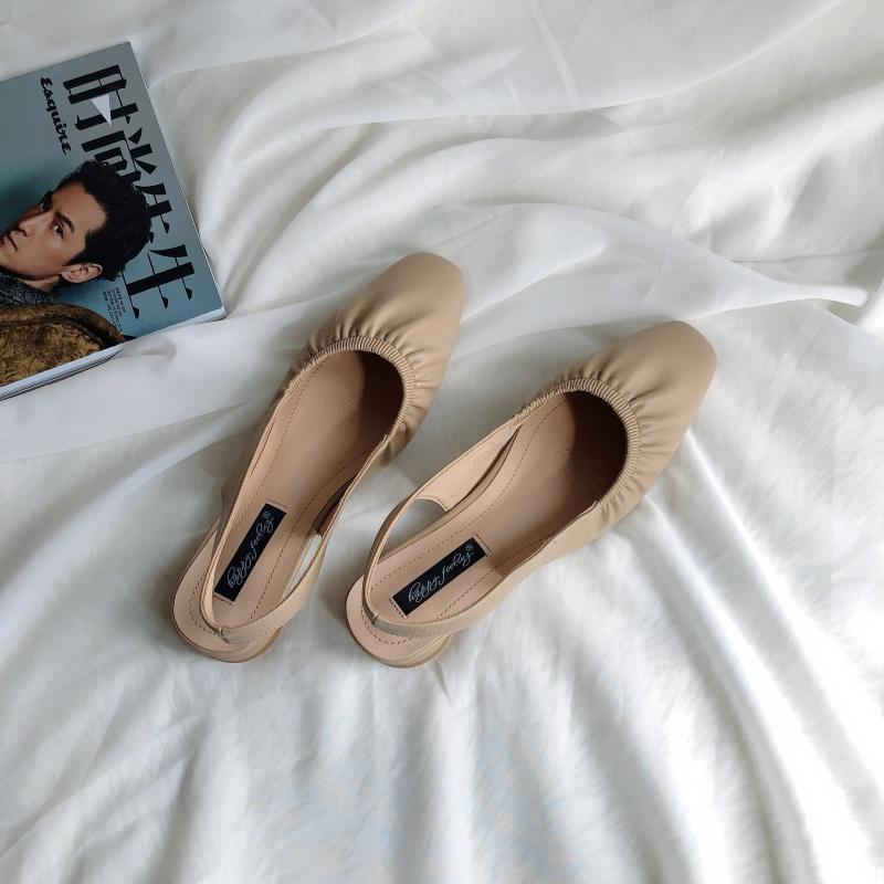 

Женские сандалии-слингбэки с плиссировкой, однотонные кожаные туфли на низком круглом каблуке, летние женские шлепанцы с задним ремешком, Femmes Sandalias 35