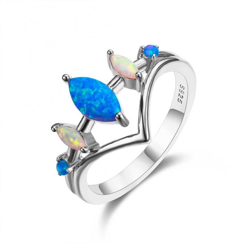 

Rose gold horse s eye big blue Opal Xiaobai imported Opal ring ring ring No. 10