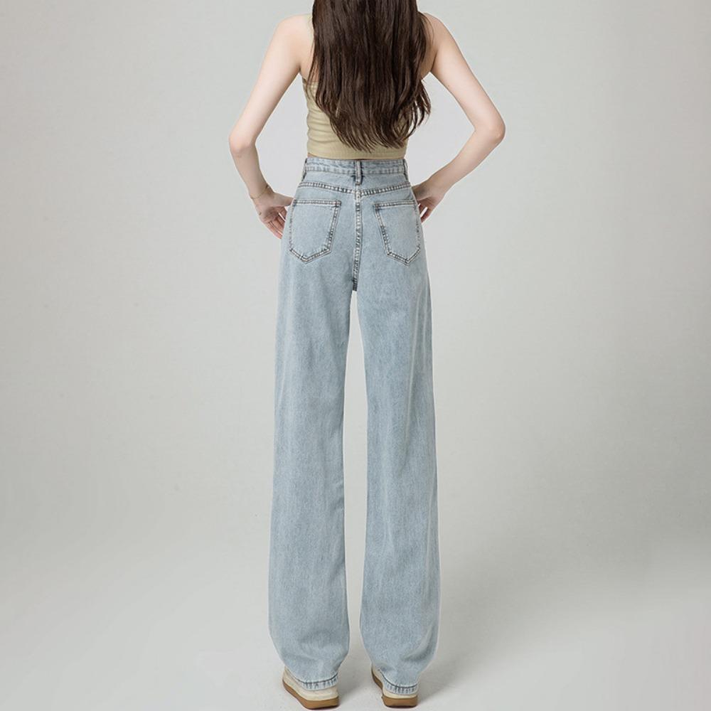 Hong Kong Style Versatile Wide Leg Jeans Women's Summer 2025 New Straight Loose High Waist Small Floor Pants