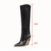 Leather women knee high boots pointed toe western cowboy boots women mid-calf chunky wedge boots
