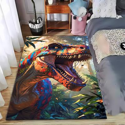 Colorful Dinosaur Pattern Carpet with Jungle Background Design Suitable for Use As an Anti-slip for Living Room Bedroom Sofas