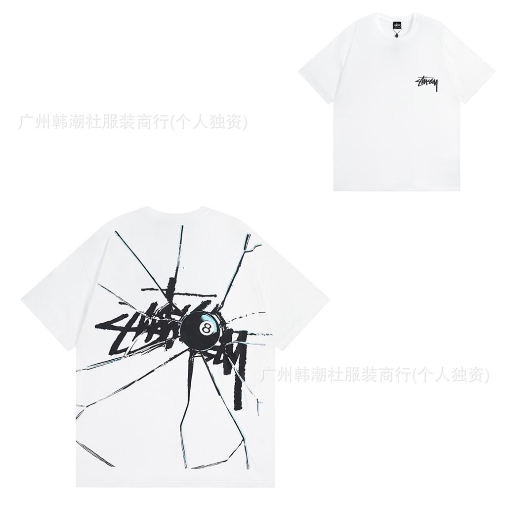 [2] American trendy brand short-sleeved t-shirt black and white collection printed short-sleeved t-shirt casual couple men and women of the same style