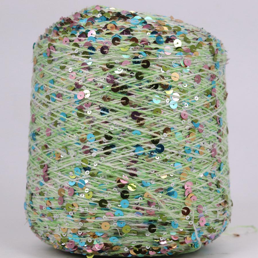 Hand-Knitted Bright Cotton Yarn with Sequins, 3MM+6MM, Combed and Fancy