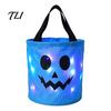Toddler Halloween Candy Holders Glowing Pumpkin Bag LED Light Up Trick or Treat Bucket Fabric Gift Packaging for Kids Reusable Waterproof Oxford Tote