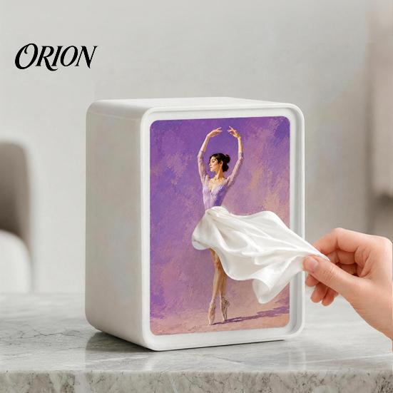 Ballerina Art Paper Dispenser Light-Up Rectangular Tissue Box, Cartoon Design LED Night Light, Decorative Desk Organizer Towel Holder for Bedroom And