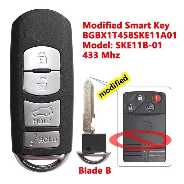 Modified  for Mazda CX-7 CX-9 2007 2008 2009 Smart Remote Car Key Fob With 4 Buttons 434MHz BGBX1T458SKE11A01 SKE11B-01