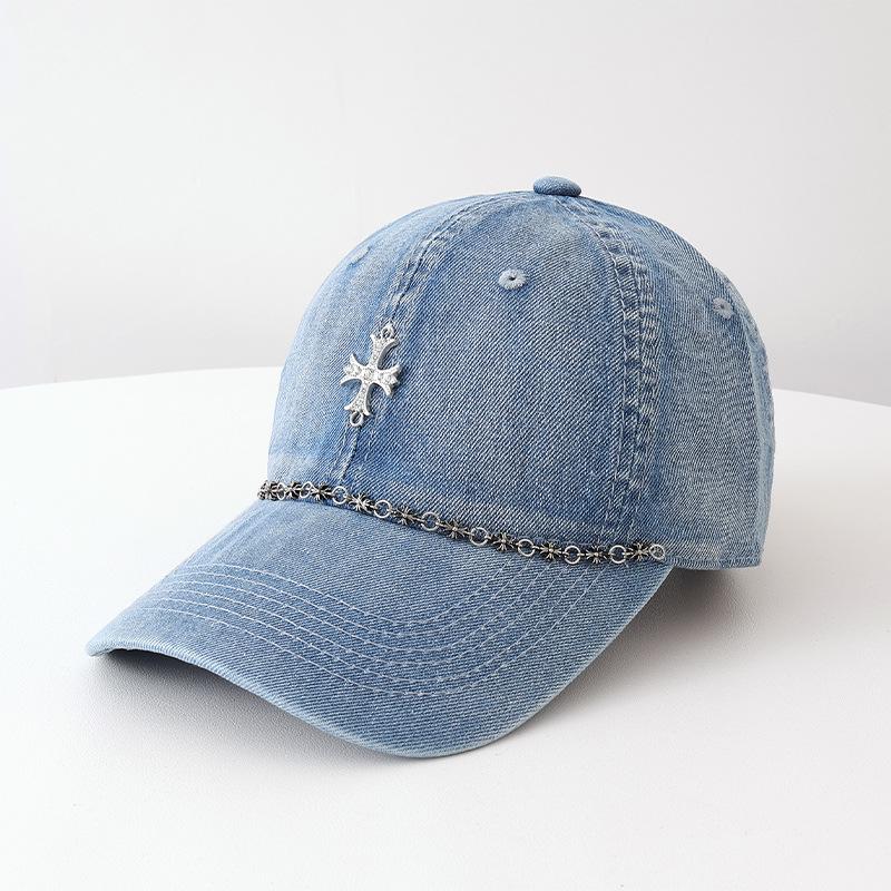 Cross European and American style hat women's spring and summer fashion chain street baseball cap sunscreen washed denim cap