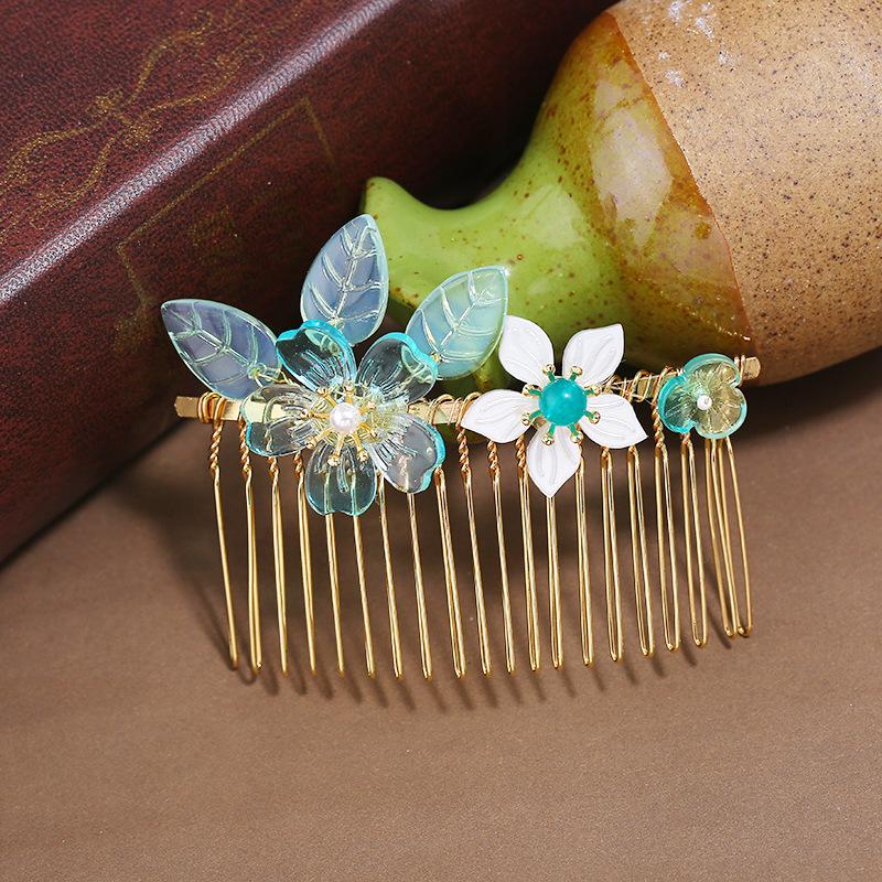 Antike Hanfu Handgefertigt Glasierte Blume Haarkamm Einsteckkamm Weiblichkeit Retro Ponykamm Scheibenhaarkarten Haarschmuck