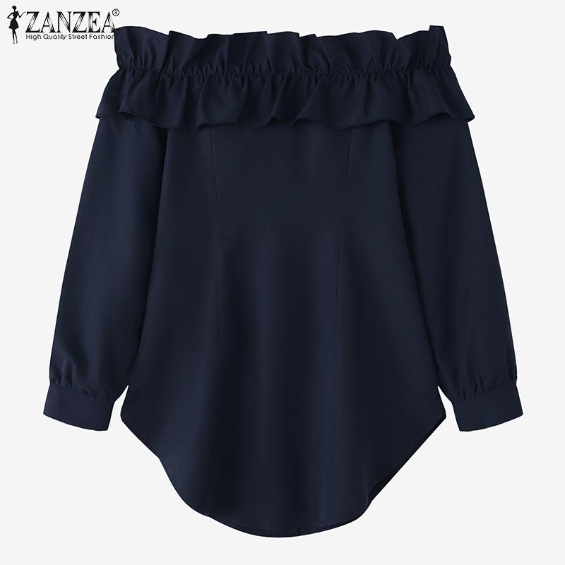 ZANZEA Blusa Casual de Manga Larga con Hombros Descubiertos para Mujer