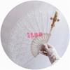 Handmade Lolita Vintage Gothic Black White Lace Hand Fan Golden Sun  Flower Cross Folding Hand Fan for Photo Props Show Dancing