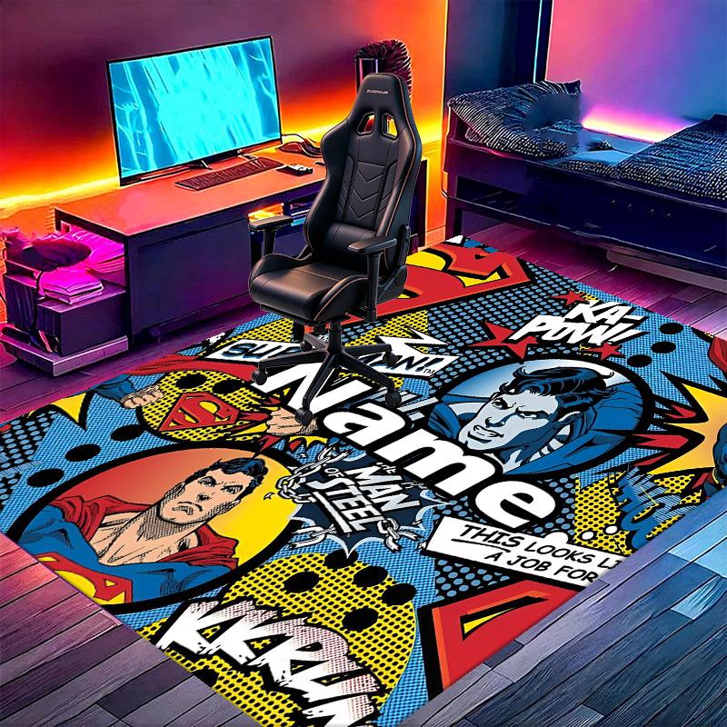 Custom Name Personalized Superman Print Carpet, Versatile Home Decor Rug, for Playroom, Apartment, Balcony, Entryway, Hallway Gift