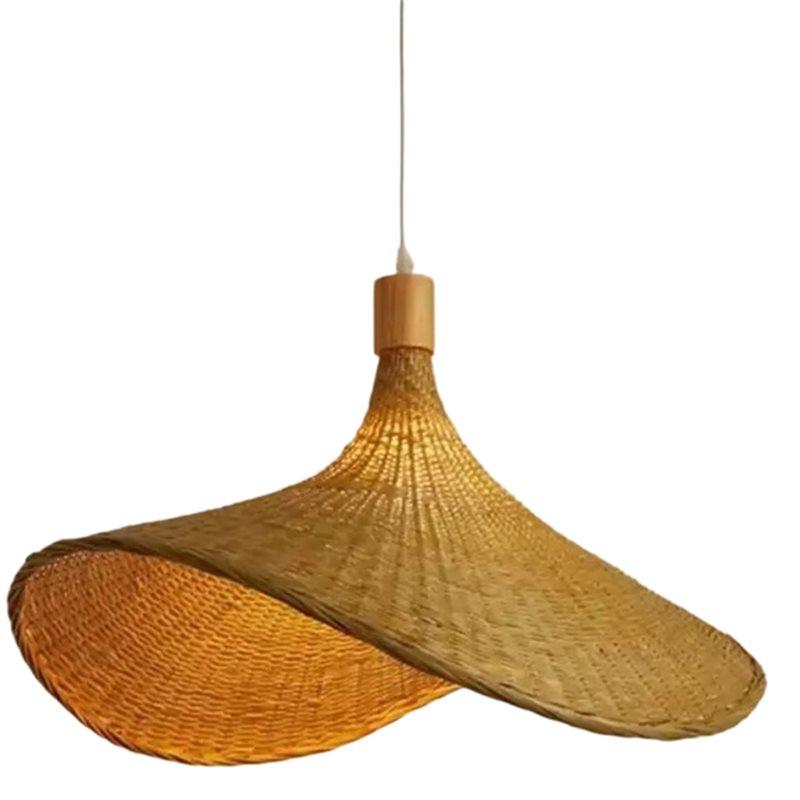 

A84E-Bamboo Hanging Lamp Light Rattan Cord, Hemp Rope Plug In Ceiling Light Fixture, Basket Lamp Shade
