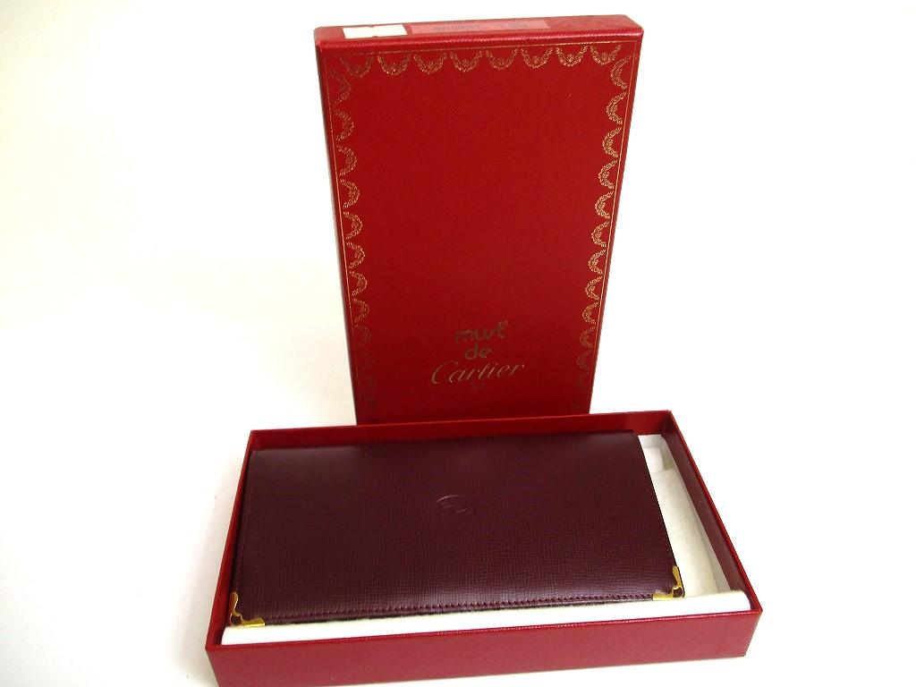 Authentische Cartier Must de Cartier Bordeaux Leder Bifold Lange Geldbörse #a590 Überholt