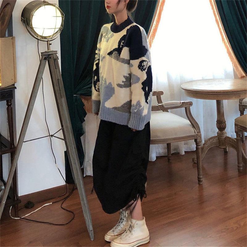 Sweet Blue Sky and White Clouds Top Bottoming Shirt Autumn and Winter Knitted Sweater Women