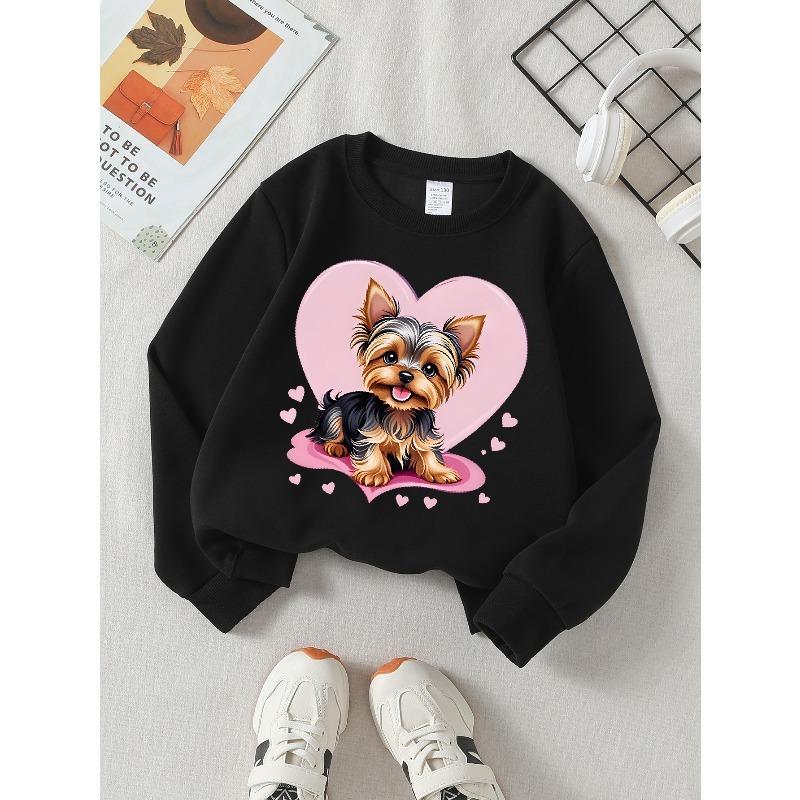 Kids Sweatshirt,Crew Neck Fashion Top, Fun"Cute Yorkie Puppy Heart " Patterned Sweatshirt, for Everyday Casual Wear, for All Kinds of Daily Outfits