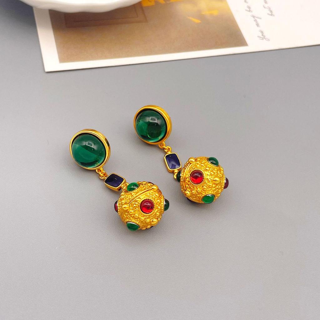 Vintage Goldkugel Anhänger Harz Ohrringe mit 925er Silbernadel