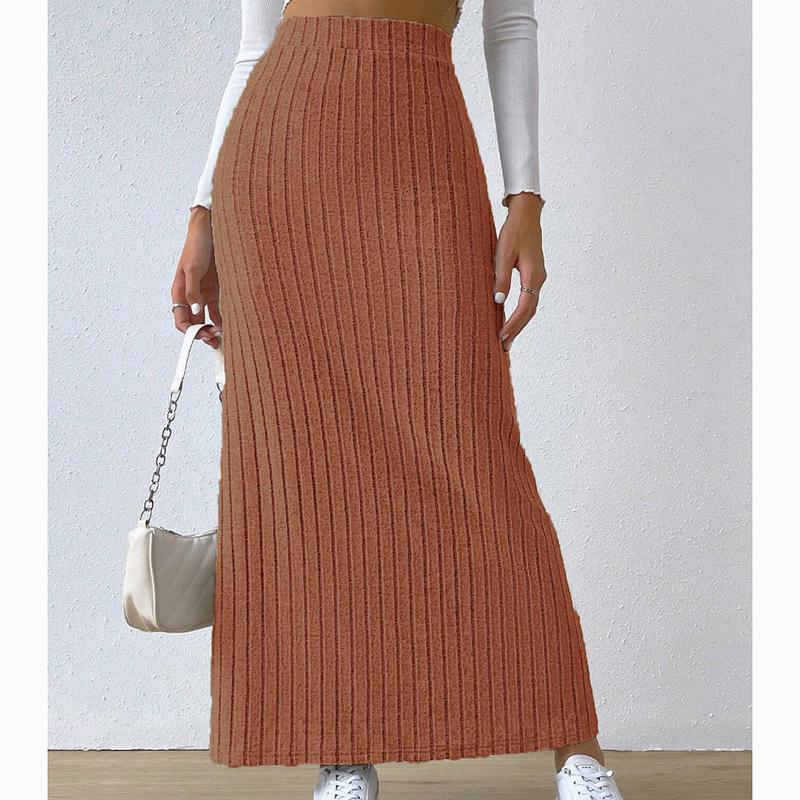 Spring Summer Side Split Slim Fit Knitted Skirt Women Solid Elegant High Waist Skirts Female Fashion Casual Office Lady Skirt 24147