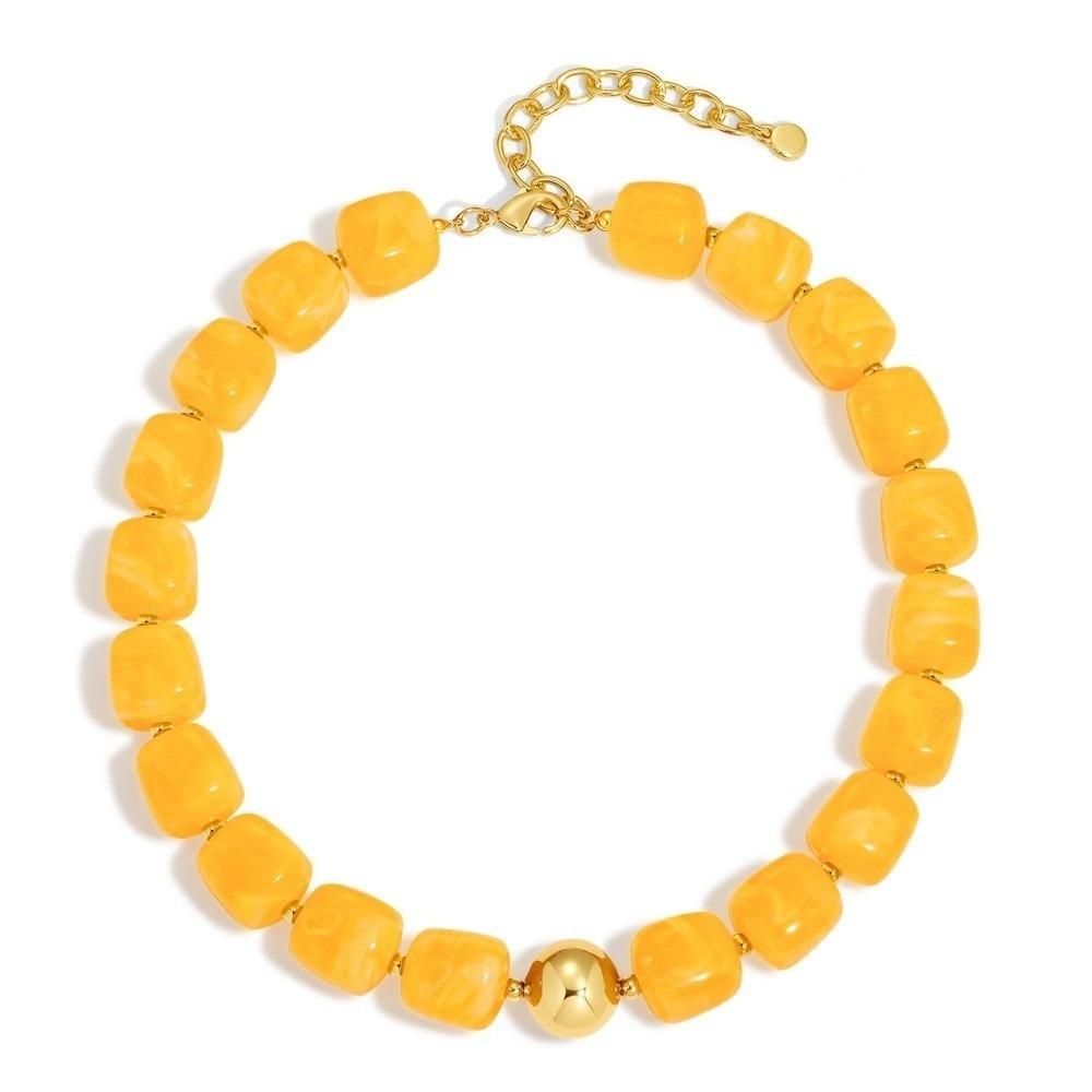 Choker Acrylic Necklace Square Bead Sweater Chain Fashion Women Clavicle Chain Vacation жёлтый